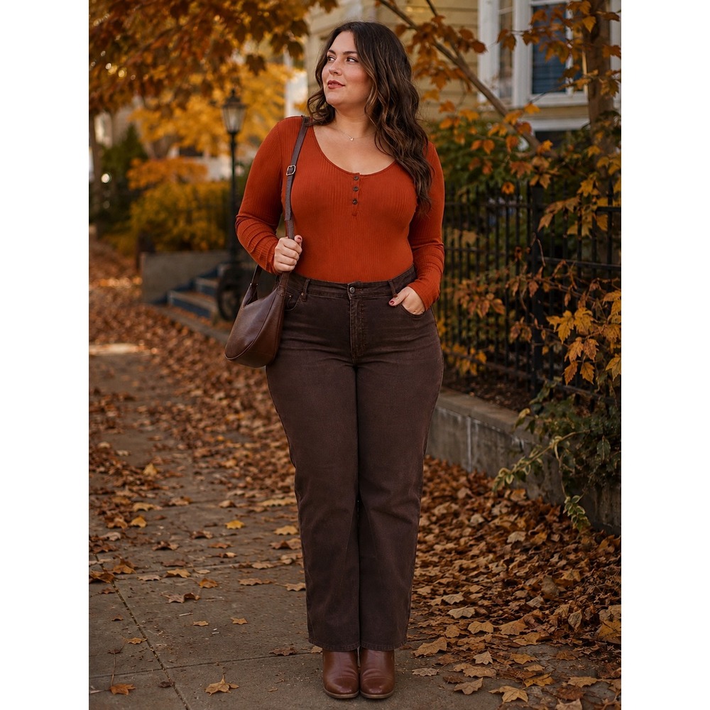Eye Candy Rust Orange Ribbed Henley Long Sleeve Bodysuit Size 2X Fall Cute